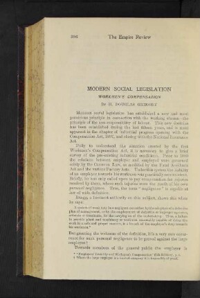 Modern Social Legislation. Workmen's Compensation.