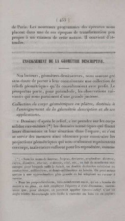 Enseignement de la géométrie descriptive.