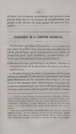 Enseignement de la géométrie descriptive.