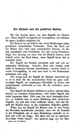 Die Einheit und die positiven Zahlen. Die Addition. Die Subtraktion und die negativen Zahlen.