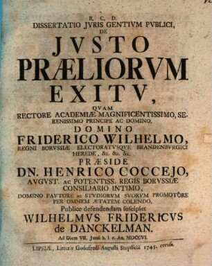 Dissertatio Jvris Gentivm Pvblici, De Jvsto Praeliorvm Exitv