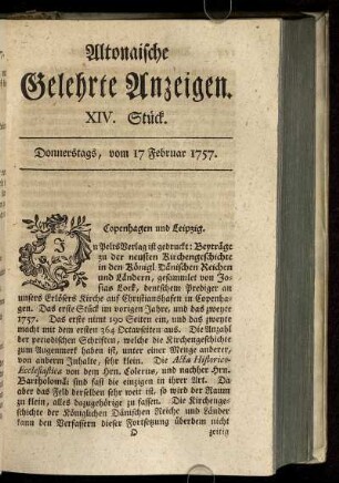 XIV. Stück, Donnerstags, vom 17 Februar 1757