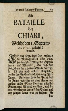31-56, Die BATAILLE Bey CHIARI, Welche den 1. September 1701. geliefert wurde.