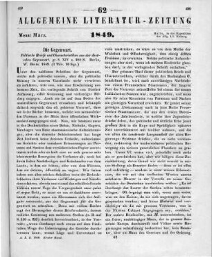 Usedom, K. G. L. G.: Politische Briefe und Charakteristiken aus der deutschen Gegenwart. Berlin: Hertz 1849