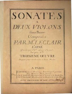 Sonates à deux violons sans basse : troisième oeuvre ; on peut jouer ces sonates a deux violes