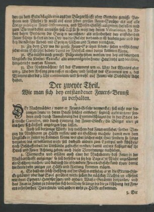 Der zweyte Theil. Wie man sich bey entstandener Feuers-Brunst zu verhalten