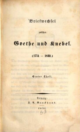 Briefwechsel zwischen Goethe und Knebel : [1774 - 1832]. 1