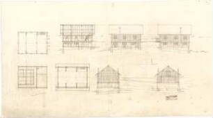 Littmann, Max; Bocksberg; Hofgut, Stallgebäude - Schweinestall (Grundrisse, Ansichten, Schnitt)