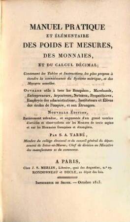 Manuel pratique et élémentaire des poids et mesures, des monnaies, et du calcul décimal