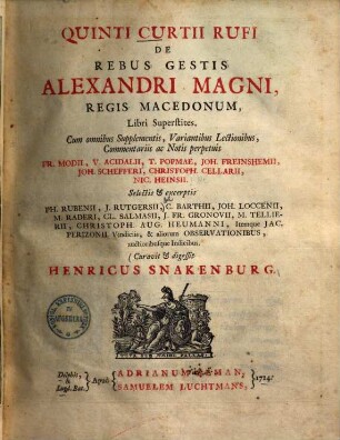 Curtii De rebus gestis Alexandri Magni, regis Macedonum libri superstites