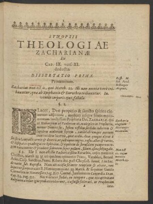 Synopsis Theologiae Zacharianae Ex Cap. IX. vers. XI. deductae.