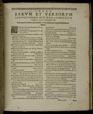 Index Rerum Et Verborum Locupletissimus Quӕ In His L. Digestorum Libris Continentur.