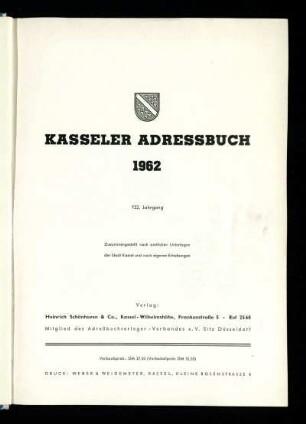 Jg. 122.1962: Kasseler Adressbuch