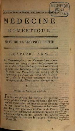 Médecine Domestique ou traité complet Des Moyens de se conserver en santé ... : Ouvrage mis à la portée de tout le monde, Par G[uillaume] Buchan. Traduit de l'anglois Par J. D. Duplanil, 3
