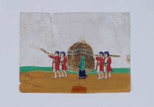Gouache auf Glimmer mit der Darstellung einer kuppelförmigen, von vier Männern getragenen verhüllten Sänfte