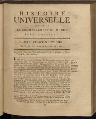 Livre Vingt-Neuvieme. Histoire du Royaume de Prusse.