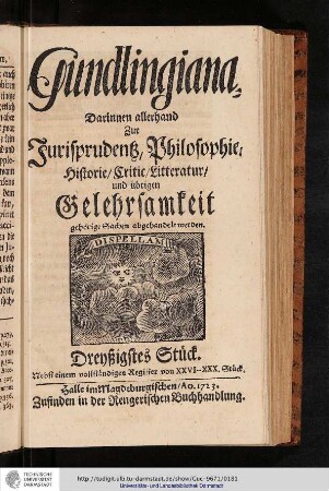 Gundlingiana Drenßigstes Stück