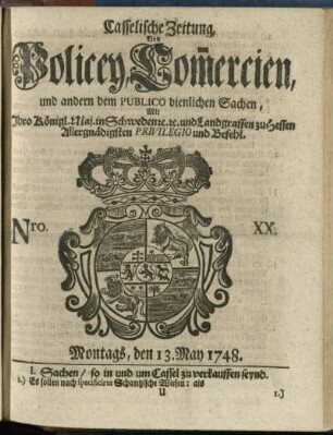 Nro. XX, Montags, den 13. May 1748