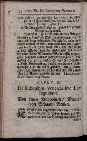 Caput XI. De Bubonis Venereis sive Lue Inguinaria. Von denen Klappohren, Venus- oder Schaam-Beulen.