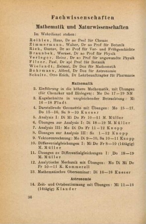 36-60, Fachwissenschaften