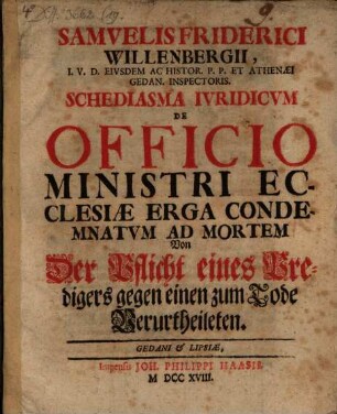 Schediasma iur. de officio ministri ecclesiae erga condemnatum ad mortem
