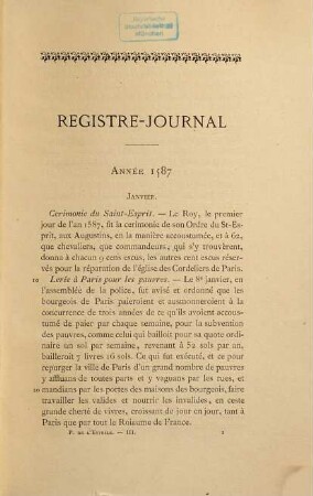 Mémoires-Journaux de Pierre de L'Estoile : suivie d'une étude biographique et d'une table analytique, 3. Journal de Henri III : 1587 - 1589