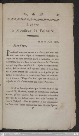 Lettre a Monsieur de Voltaire