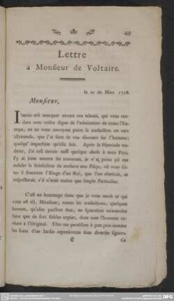 Lettre a Monsieur de Voltaire