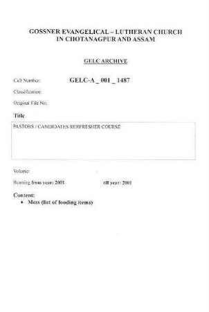 PASTORS/CANDIDATES REFRESHER COURSE