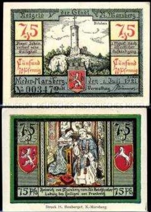 Nieder-Marsberg 75 Pfennig, Notgeldserie