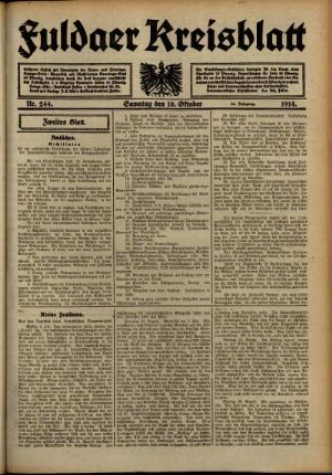 Zweite Ausgabe vom Samstag, den 10. Oktober 1914.