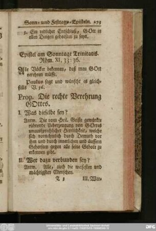 Epistel am Sonntage Trinitatis. Röm. XI, 33 - 36.