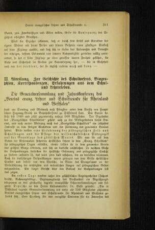 ¬Die¬ Generalversammlung und Jahreskonferenz des "Vereins evang. Lehrer und Schulfreunde für Rheinland und Westfalen"