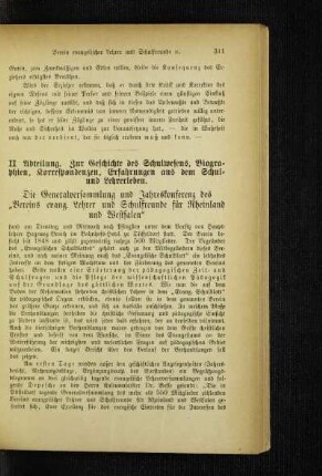 ¬Die¬ Generalversammlung und Jahreskonferenz des "Vereins evang. Lehrer und Schulfreunde für Rheinland und Westfalen"