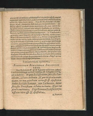 Fundamentum quintum. Pontificum Romanorum Sucessio.