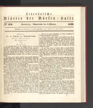 No 470. Hamburg. Sonnabend, den 6. Februar. 1830.