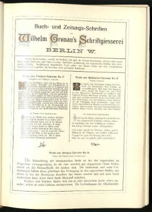 Buch- und Zeitungs-Schriften aus Wilhelm Gronau's Schriftgiesserei, Berlin W.