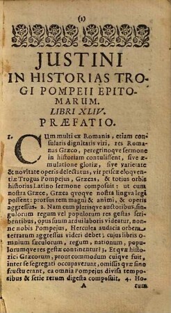 Justini in historias Philippicas Trogi Pompeji epitomarum libri XLIV