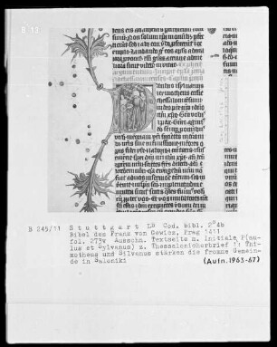 Lateinische Bibel in zwei Bänden für Franz von Gewicz — Initiale P (aulus et Sylvanus) mit Briefübergabe, Folio 273verso