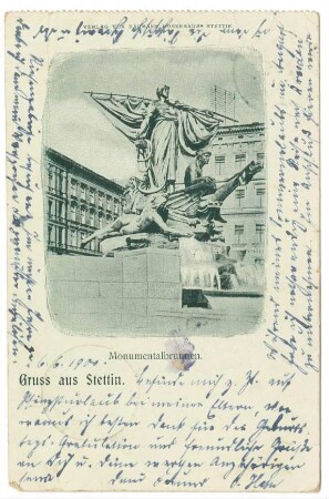 Gruss aus Stettin. Monumentalbrunnen.