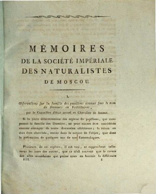 Mémoires de la Société Impériale des Naturalistes de Moscou. 3, 3. 1812