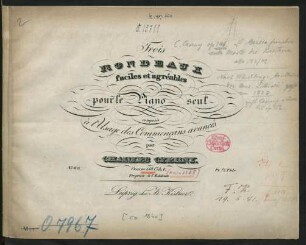 Trois Rondeaux faciles et agréables pour le Piano seul : Oeuvre 158. ; Cah. I
