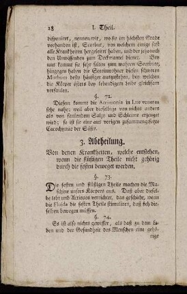 3. Abtheilung. Von denen Krankheiten, welche entstehen, wenn die flüßigen Theile nicht gehörig durch die festen beweget werden.