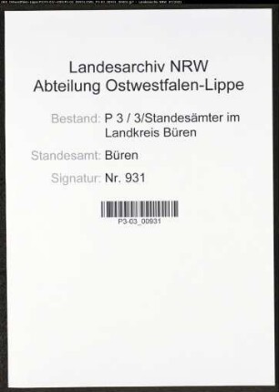 Heiratsregister Standesamt Büren