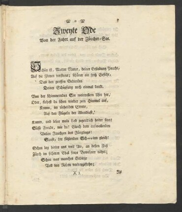 Zweyte Ode Von der Fahrt auf der Zürcher-See.