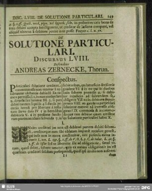 De Solutione Particulari, Discursus LVIII. Defendens Andreas Zernecke, Thorun.