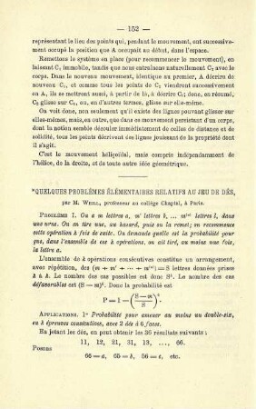 QUELQUES PROBLÈMES ÉLÉMENTAIRES RELATIFS AU JEU DE DÉS.