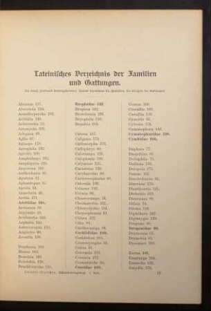 Lateinisches Verzeichnis der Familien und Gattungen.