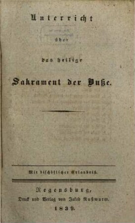 Unterricht über das heilige Sakrament der Buße
