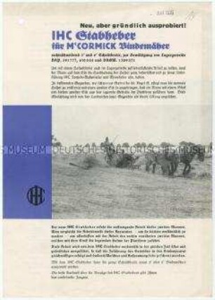 Stabheber für Bindemäher von der International Harvester Company in Amerika